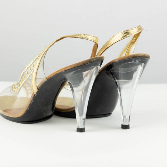✨ Dezario Gold Clear Lucite Slingback Heels Size 9.5M – Made in USA - Picture 5 of 9